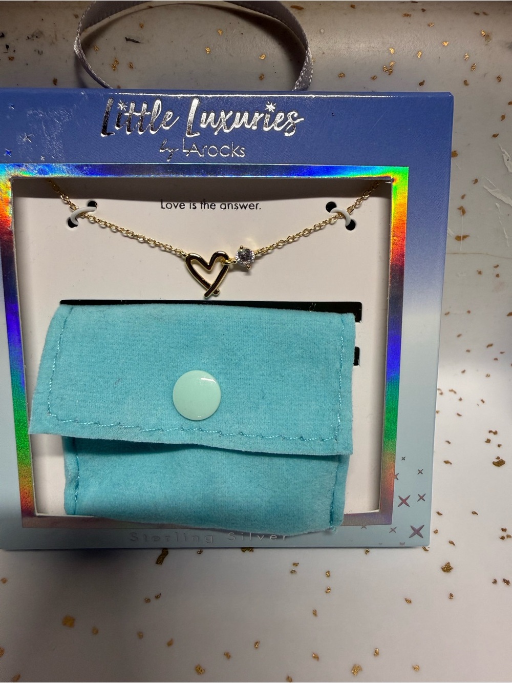 Little Luxuries Girls Gold Heart Necklace with Turquoise Pouch